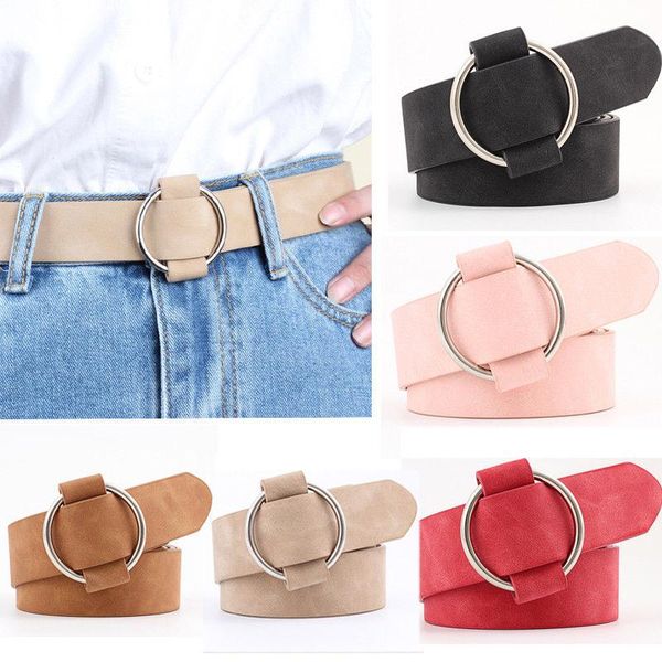 

belts fashion women vintage metal leather round buckle waist belt waistband, Black;brown