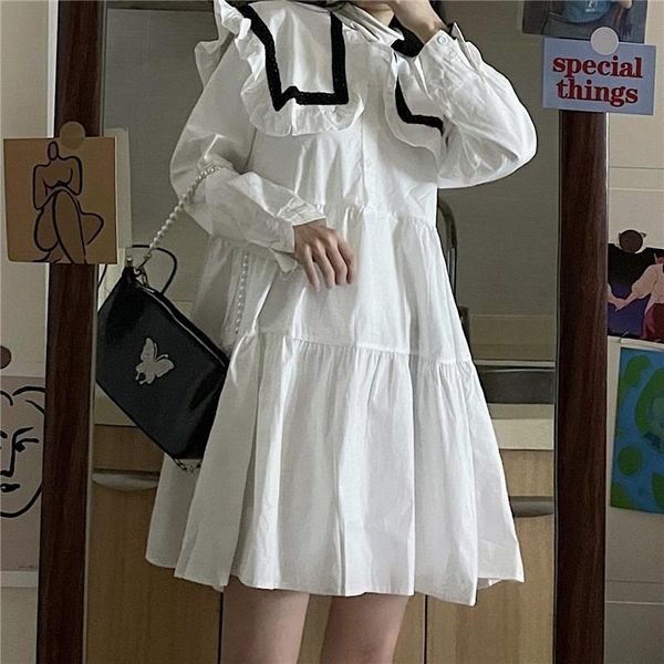 

casual dresses oceanlove japan style loose robe femme autumn puff sleeve kawaii 2021 sailor collar vestidos elegant fashion women dresess, Black;gray