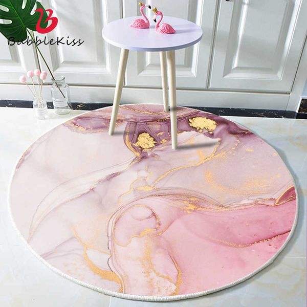 Bubble Kiss Tappeti rotondi per soggiorno Moda Tappeti rosa Home Art Marmorizzazione Zerbino Arredamento camera da letto Tappeto Tappeto personalizzato 210626