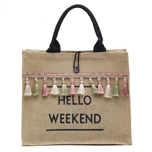 

evening bags women summer beach handbags large capacity lady tassel shoulder bag big letter linen totes casual girls travel shopping