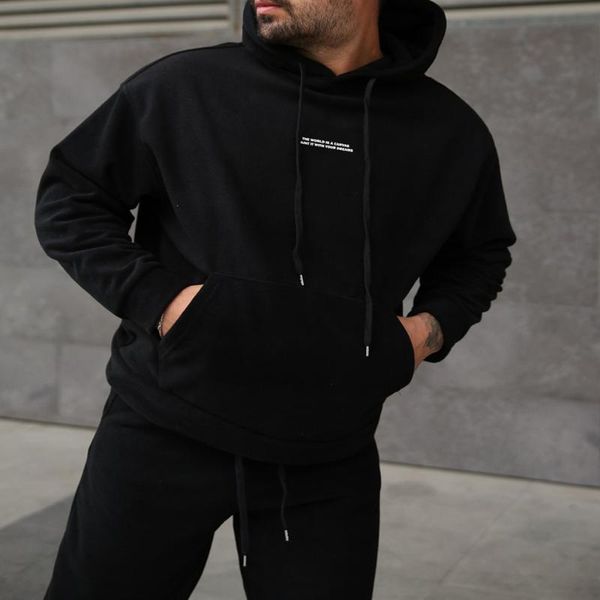 

men's hoodies & sweatshirts black long sleeve hoodie kangaroo pocket quality fleece sweatshirt winter and autumn season fashion women m