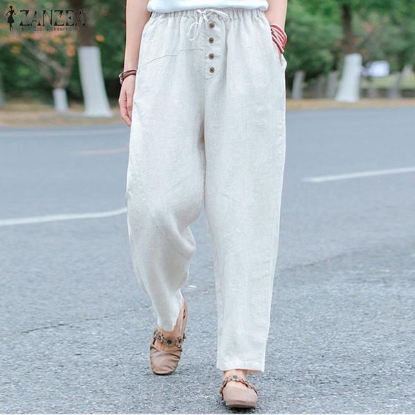

women's pants & capris fashion retro long pant casual loose palazzo zanzea women elastic waist solid 2021 vintage pantalon wide leg tro, Black;white