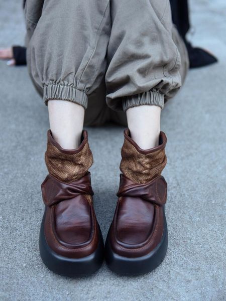 

boots artmu original genuine leather platform ankle muffin sole winter warm plush women's shoes short snow outdoor fashion, Black