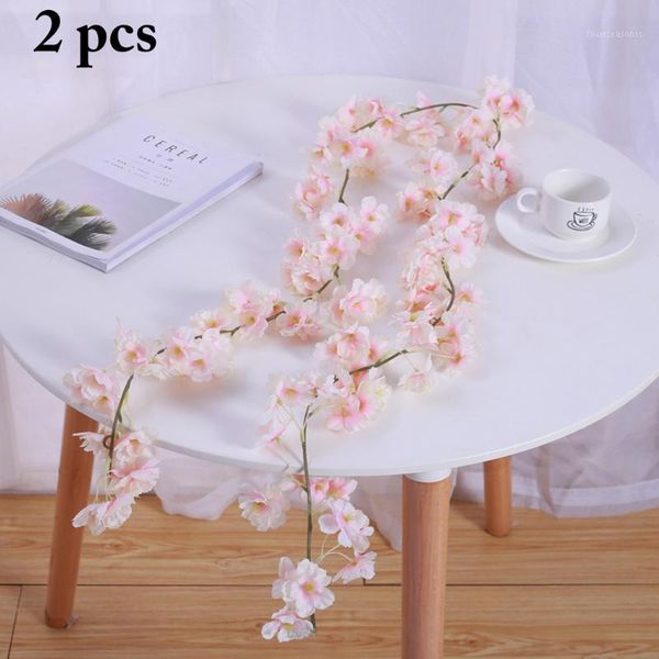 

2pcs silk sakura cherry blossom vine lvy wedding arch decoration layout home party rattan wall hanging garland wreath slingers decorative fl