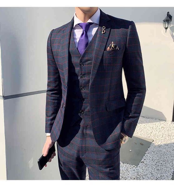 

men's suits & blazers mens plaid elegant formal work suit wedding for man ternos masculino slim fit costume homme 3 p, White;black
