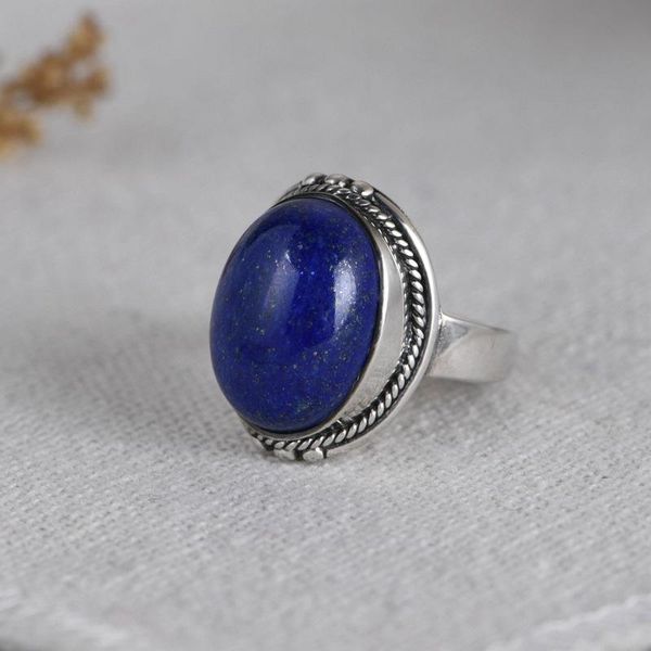 

silver ring for women jewelry 100% original pure s925 sterling rings lapis lazuli natural blue stone cluster, Golden;silver