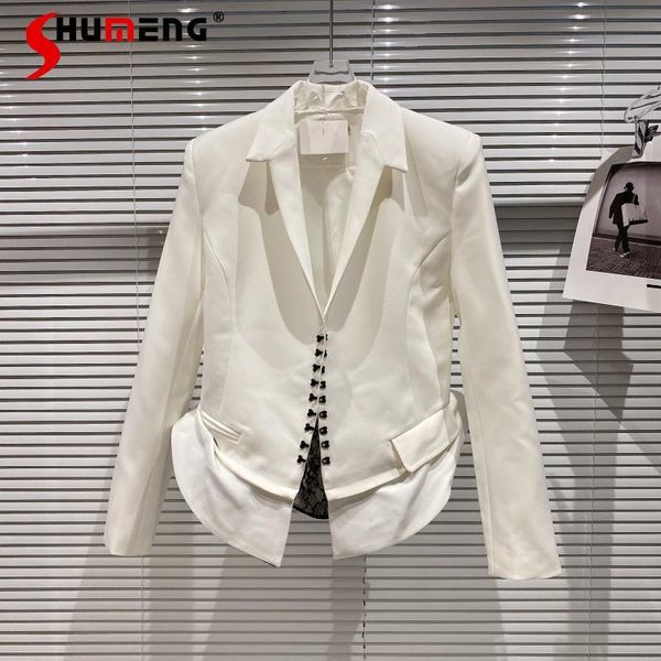 

spring style elegant slim-fitting patchwork lace business suit short coat for women blazer jacket women's suits & blazers, White;black