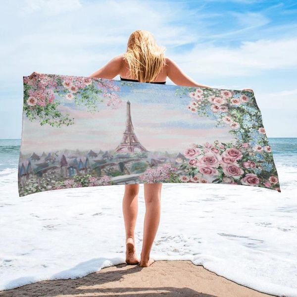 

towel garden flowers paris watercolor painting beach luxury quick-dry microfiber bath towels yoga mat sport swimming