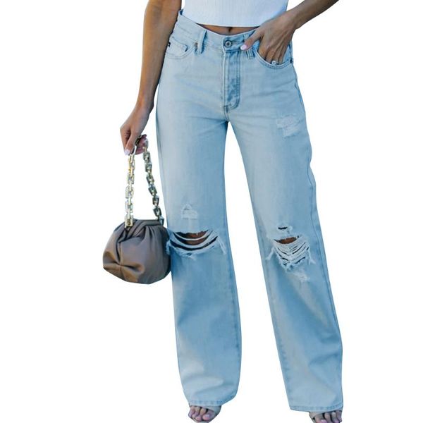 

women's jeans ripped full length for women denim fashion street casual pencil pants all season, Blue