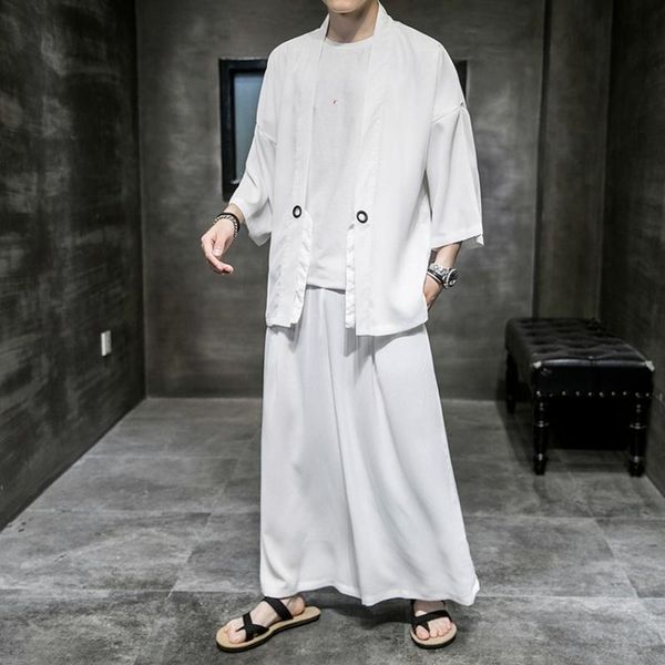 

fashion japanese kimono man cardigan retro solid color loose coat jacket samurai champloo harajuku streetwear yukata men ethnic clothing, Red