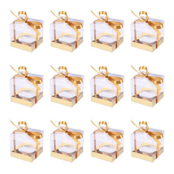 

gift wrap 12pcs transparent dessert cake boxes portable packaging with ribbon