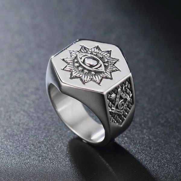 

cluster rings all seeing eye ring men's 316l stainless steel ag masonic heavy metal ason biker jewelry drop store, Golden;silver