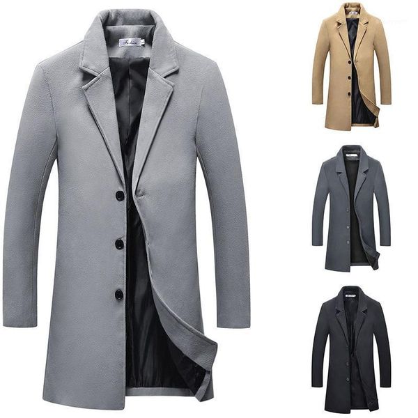 

men's trench coats plus size jacket autumn and winter warm wool coat mid length slim windbreaker -5xl, Tan;black