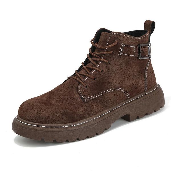 

boots men leather spring autumn vintage style ankle lace up footwear fashion casual shoes botas hombre, Black