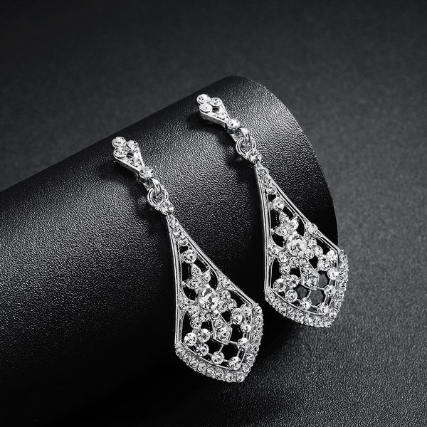

bride earrings cosmetic luxury long popular rhinestone crystal drop earrings for wedding dress elegent evening dinner part prom jcc072, Silver