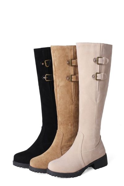 

size 33 to 43 44 lena vivi women tall knee high thick fur winter beige chunk heels designer boots booties, Black