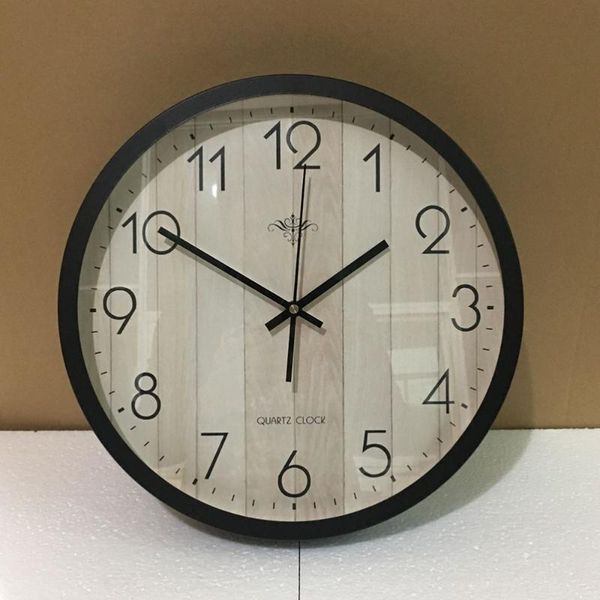 

simple mute wall clock round for home bedroom living room without battery (pattern w28, black metal frame with glas clocks