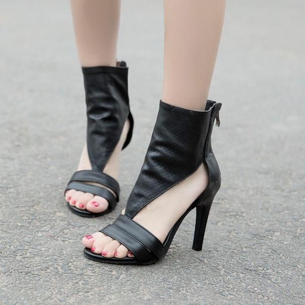 

vintage rome gladiator sandals women stiletto high heels t strap punk ladies party dress nightclub shoes, Black