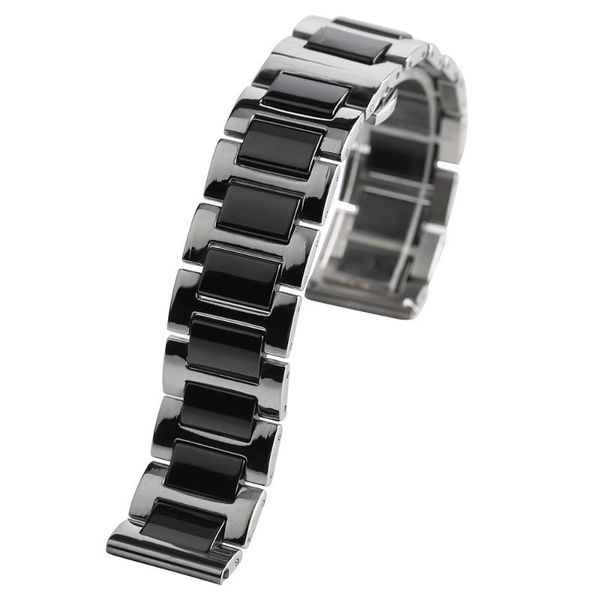 

watch bands yisuya white/ black ceramics replacement band hidden clasp 18/ 20mm wrist strap push button stainless steel, Black;brown