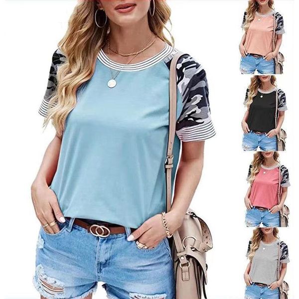 

women's t-shirt bikoles 2021 summer casual short sleeve t shirt fashion o neck patchwork print loose plus size ladies, White