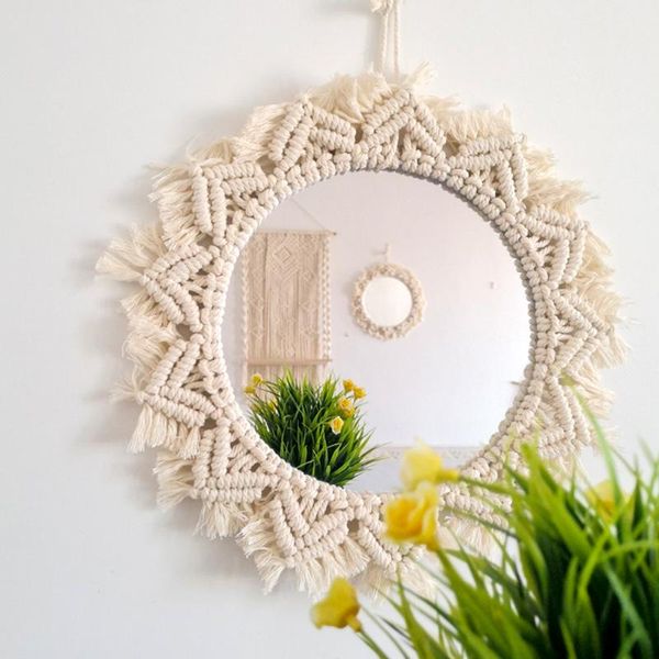 

macrame mirror handmade tapestry makeup lighted compact home bedroom decorative wall mirrors decor