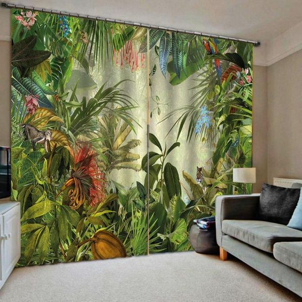 

curtain & drapes green leaf curtains 3d luxury blackout window living room
