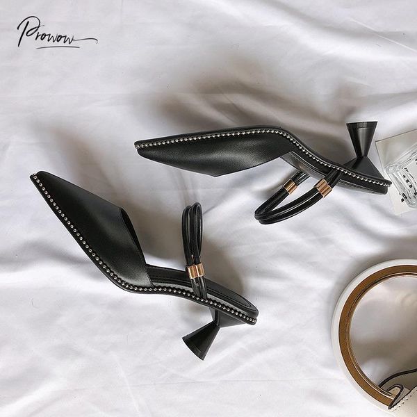 

dress shoes prowow fashion genuine leather women summer gladiator sandals black pointed toe slip on ladies party woman