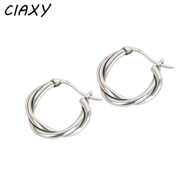

hoop & huggie ciaxy 925 sterling silver distortion interweave twist circle geometric round earrings for women accessories retro jewelry, Golden;silver