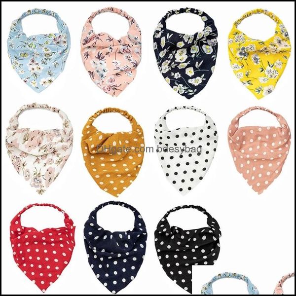 Pferdeschwanz-Halter, Schmuck, Blumen-Haargummis mit Polka-Dot-Aufdruck, pastoraler Stil, Hiar-Schal, Stirnband, Turban, Dreiecks-Bandanas, handgefertigt, für Damen