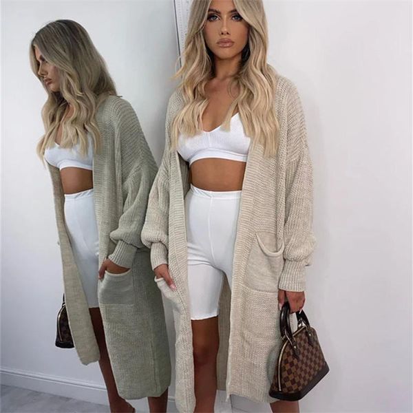 

women's knits & tees 2021 winter casual jacket lantern sleeve cardigan long loose sweater plus size fashion, White