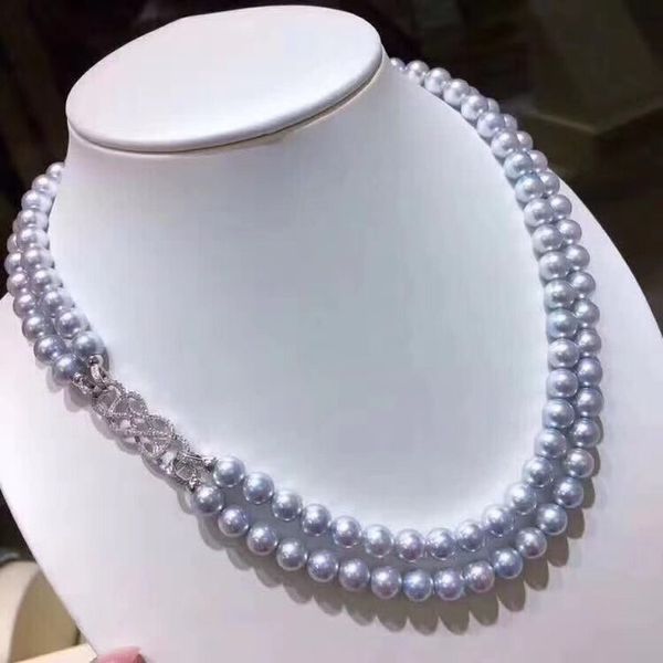 

necklaces d917 pearl necklace fine jewelry almost round 8-9mm fresh water gray pearls for women sweater chains, Silver