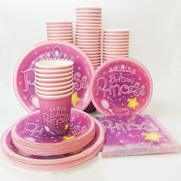 

packaging dinner service 24/40pcs birthday party supplies disposable paper pink set festival lovely decorative princess plates dinnerware cu
