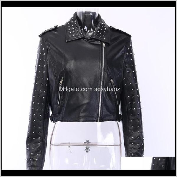 

outerwear coats womens clothing apparel drop delivery 2021 america style short rivet beading jacket female turndown collar punk rock jackets, Black;brown
