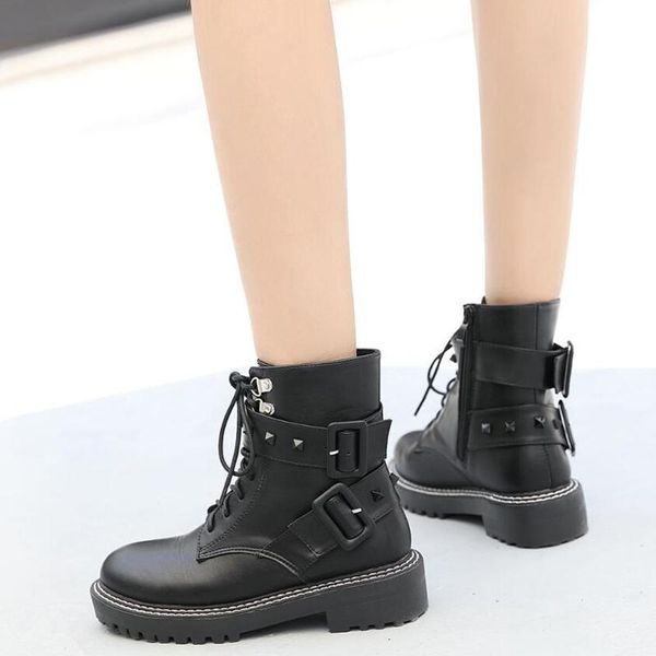 

boots mujer fashion platform shoes women punk black gothic ankle womens wedge lace up motorcycle 2021 ymb331