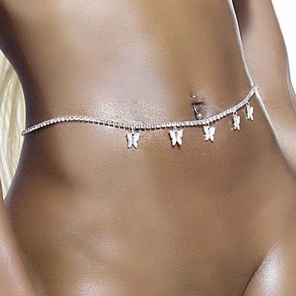 

cute butterfly rhinestone waist chain belt body chain jewelry for women charm butterfly pendant waist belly chain jewelry p0811, Silver