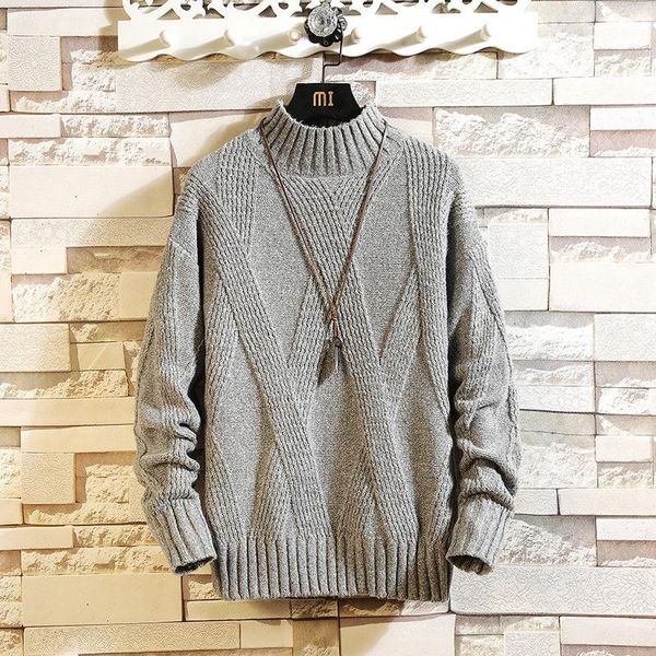 

men's sweaters 2021 winter semi high neck loose sweater thickened warm wear, White;black