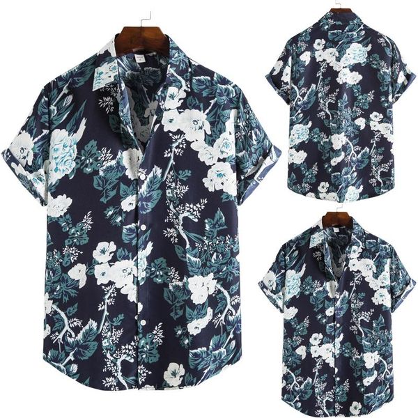 

men's casual shirts mens summer fashion shirt beach hawaiian brand slim fit white print holiday party clothing vacation, White;black
