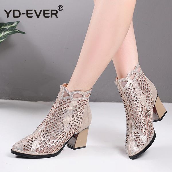 

boots women summer shoes 2021 thick heel hollow mesh fashion sandals breathable female, Black