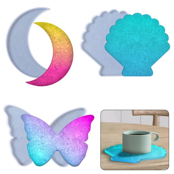 

resin molds moon shell butterfly shape silicone molds handmade coaster crescent moon epoxy resin craft decor mould