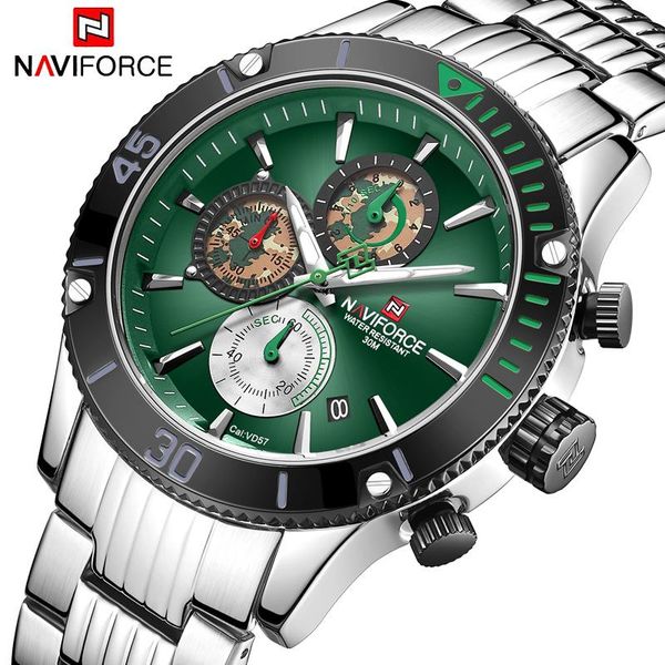 

wristwatches naviforce luxury men watches chronograph design watch sport waterproof stainless wristwatch male quartz relogio masculino, Slivery;brown