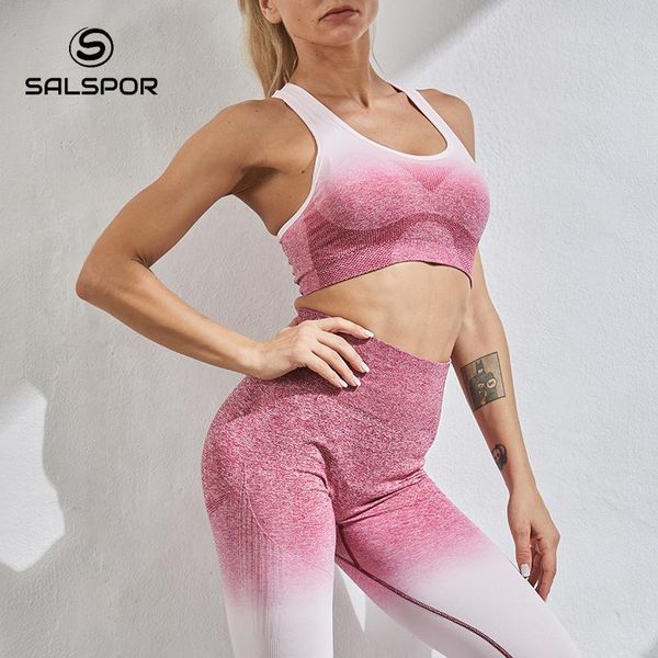 

women's tracksuits salspor2pcs seamless fitness women yoga suit stretch tracksuit sports set sleeveless bra high waist push up legging, Gray