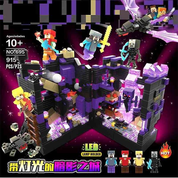 

full crown my world shadow city with light gift box children's small particle assembled building block toys