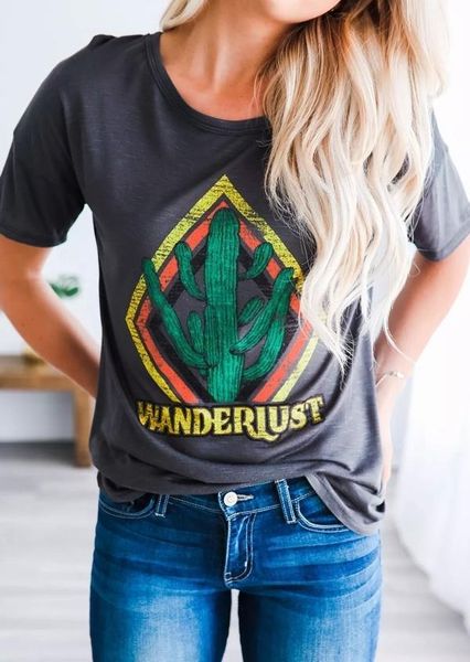 

summer short sleeve tee women t shirt cactus o neck casual femme dark grey ladies, White