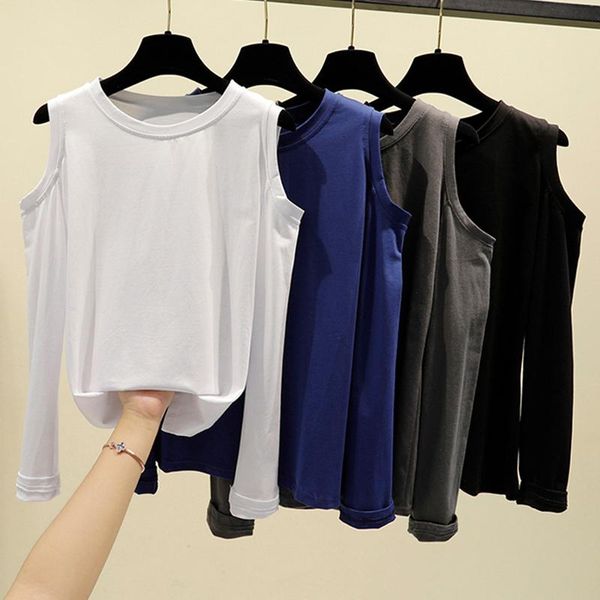

women's t-shirt autumn fashion women solid long sleeve t shirt o-neck female t-shirts slim casual hollow out basic bottoming, White