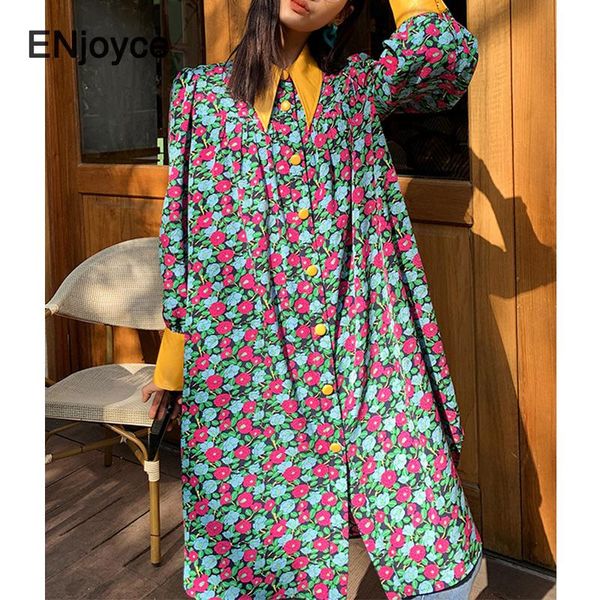 

women's blouses & shirts vintage floral printed pointed collar shirt dress women casual loose long sleeve blouse korean trendy spring f, White