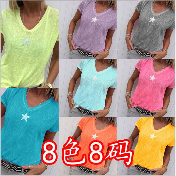 

women's t-shirt new geometric print summer women t-shirts casual v-neck tshirt short-sleeved t-shirt ladies loose plus size s, White