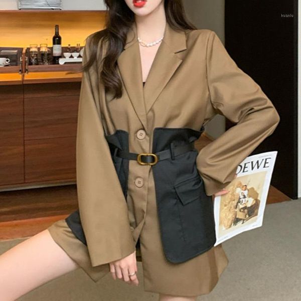 

women's suits & blazers [ewq] korea chic casual trend women lapel single-breasted fake two-piece contrast color loose fashion blazer au, White;black