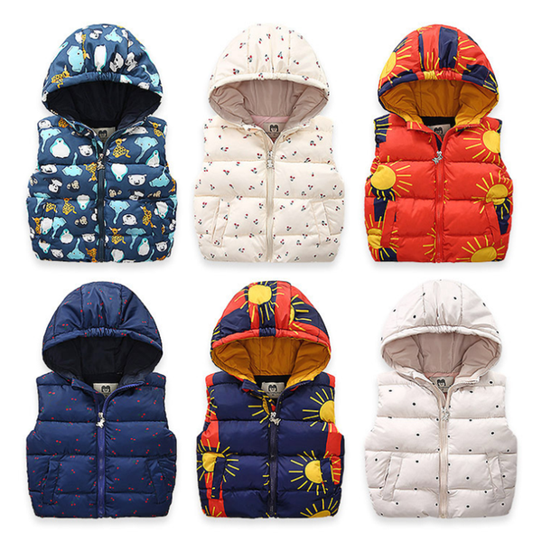 

thicken vest for girls boys hooded cotton winter jacket baby girl clothes boy hooded vests kids sleeveless coats child outerwear, Blue;gray