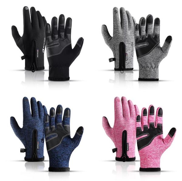 

cycling gloves winter skiing full finger mitten outdoor sports motorcycle riding plush touch screen bicycle windproof waterproof, Black