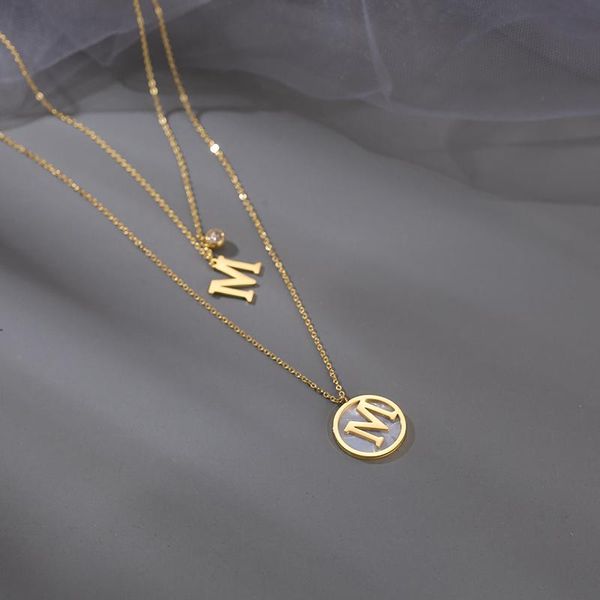 

pendant necklaces yaologe stainless steel letter m tag necklace for women thin chain 2021 trend party gift fashion jewelry wholesale, Silver